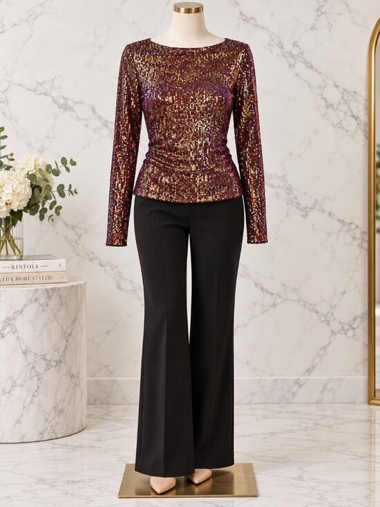 Free People Tops - Free People Intimately Gold Rush Sequin Long Sleeve Top Burgundy L